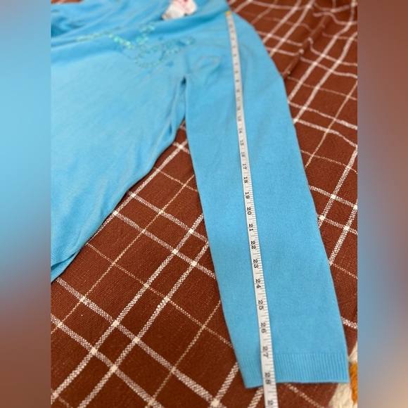 QUACKER FACTORY Blue Beaded Sequins Christmas Holiday Pullover Sweater Size L - Picture 9 of 11